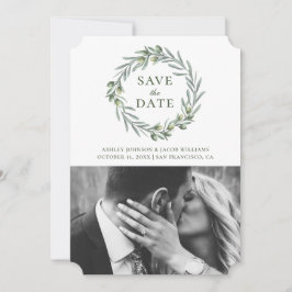 Waterverf olijfbladeren. Botanische krans. Italiaa Save The Date