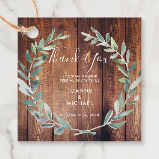 Waterverf olijfbladeren Hout Bind Hartelijk dank Bedankjes Labels (Voorkant)