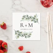 Waterverf olijfbladeren. Italiaanse zomer bruiloft Servet (Insitu)