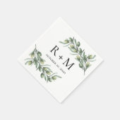 Waterverf olijfbladeren. Italiaanse zomer bruiloft Servet (Hoek)