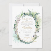 Waterverf olijfbladeren krans geometrische bruilof kaart (Voorkant)