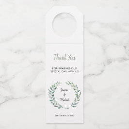 Waterverf olijfbladeren tak Bruiloft Dank U Flessenhanger