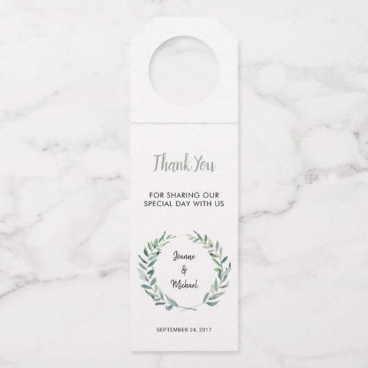 Waterverf olijfbladeren tak Bruiloft Dank U Flessenhanger (Voorkant)