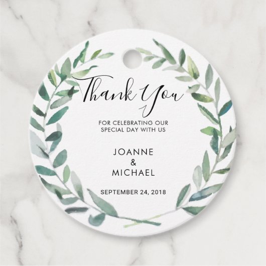 Waterverf olijfbladeren Weddenschap Bedankjes Labels (Voorkant)