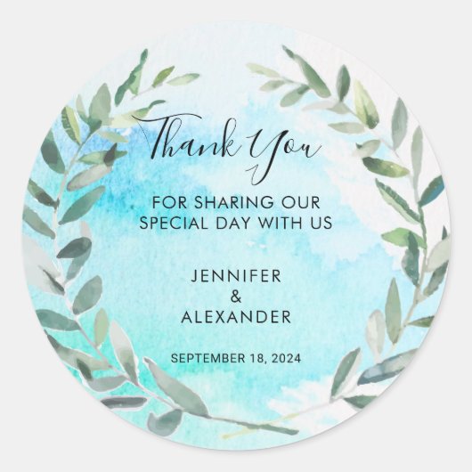 Waterverf olijfbladeren Weddenschap Ronde Sticker (Voorkant)