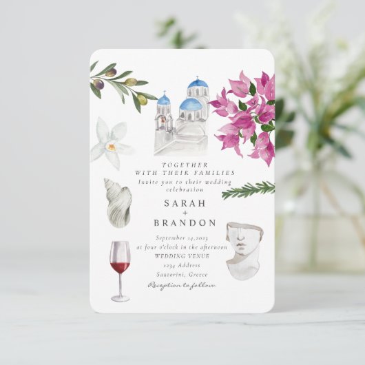 Waterverf Olijfblauwe tegel Griekenland Bruiloft Kaart (Staand voorkant)