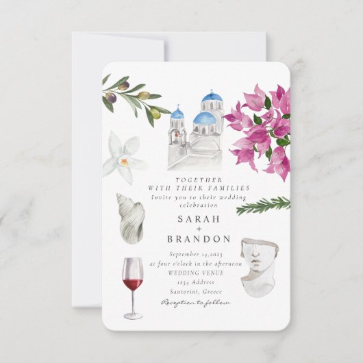 Waterverf Olijfblauwe tegel Griekenland Bruiloft Kaart (Voorkant)