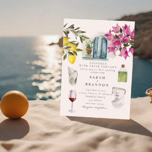 Waterverf Olijfblauwe tegel Griekenland Bruiloft Kaart