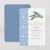 Waterverf Olijfblauwe tegel Mediterrane bruiloft Kaart (Voorkant / Achterkant)