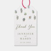 Waterverf olijfboomtakken bruiloft dank u cadeaulabel (Voorkant)