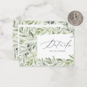 waterverf olijfelegant bruiloft notitiekaartje (Voorkant / Achterkant in situ)