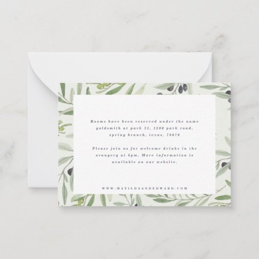 waterverf olijfelegant bruiloft notitiekaartje (Achterkant)