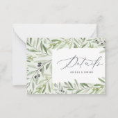 waterverf olijfelegant bruiloft notitiekaartje (Voorkant)