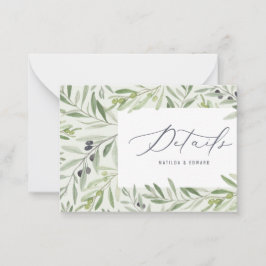 waterverf olijfelegant bruiloft notitiekaartje
