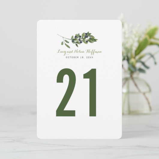 Waterverf Olijfgaard | Trouwtafel Nummer Kaart (Staand voorkant)