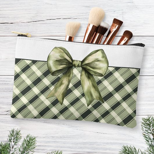 Waterverf Olijfgroen Bow Plaid Modern Rustiek Etui