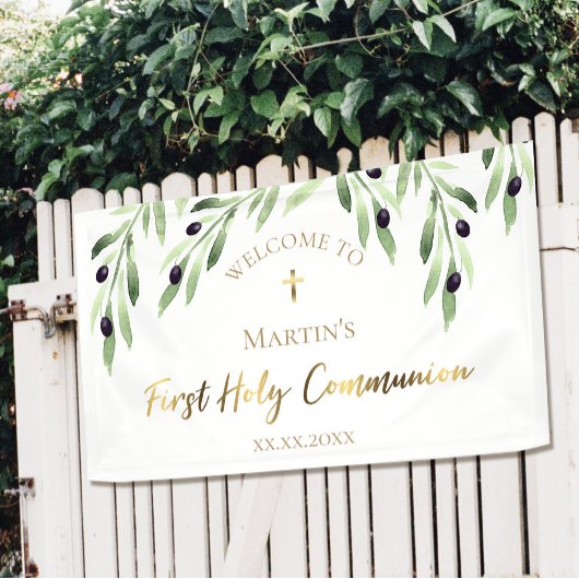 waterverf olijfgroen Eerste Heilige Communie Spandoek