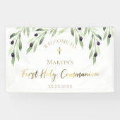 waterverf olijfgroen Eerste Heilige Communie Spandoek (Horizontaal)