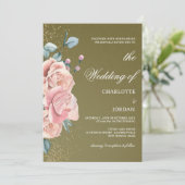Waterverf Olijfgroen en bleekroze huwelijk Kaart (Staand voorkant)