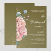 Waterverf Olijfgroen en bleekroze huwelijk Kaart (Voorkant / Achterkant)