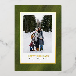 Waterverf Olijfgroen Lijst Foto Kerst Folie Feestdagenkaart