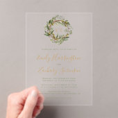 Waterverf Olijfkrans Green Gold Wedding Acryl Uitnodigingen (Insitu (Draagbaar))
