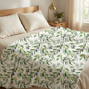 Waterverf Olijfpatroon  Fleece Deken