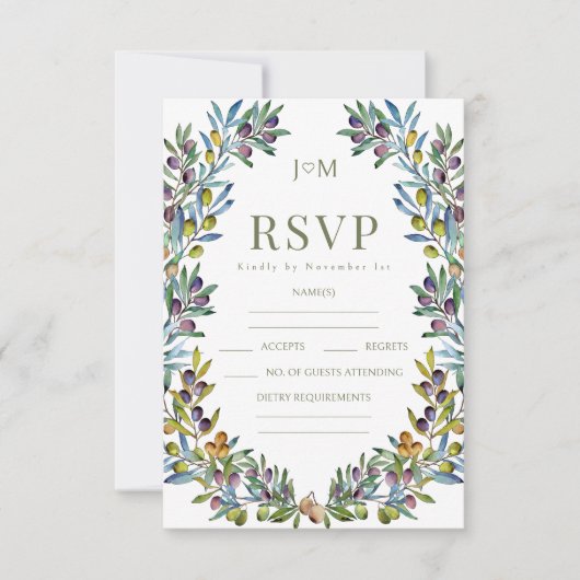 Waterverf olijftak boho bruiloft RSVP kaartje (Voorkant)