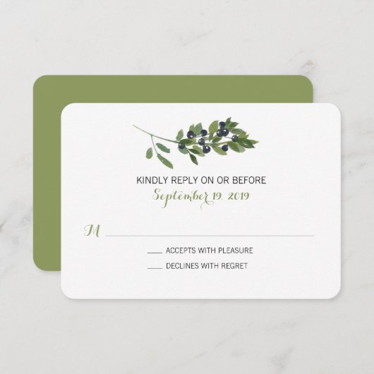Waterverf Olijftak | Bruiloft RSVP (Voorkant / Achterkant)