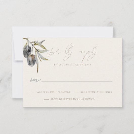 Waterverf Olijftak Bruiloft RSVP Response Kaart (Voorkant)