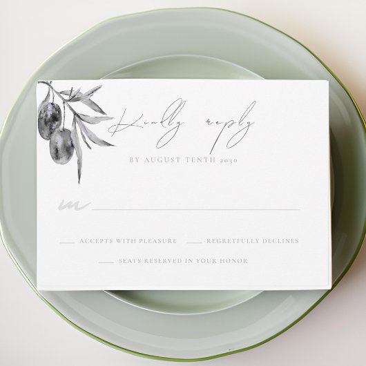 Waterverf Olijftak Bruiloft RSVP Response Kaart