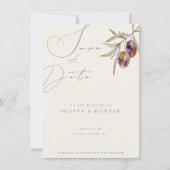 Waterverf Olijftak Bruiloft Save the Date Kaart (Voorkant)