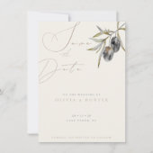 Waterverf Olijftak Bruiloft Save the Date Kaart (Voorkant)