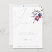 Waterverf Olijftak Bruiloft Save the Date Kaart (Voorkant)