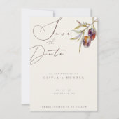 Waterverf Olijftak Bruiloft Save the Date Kaart (Voorkant)