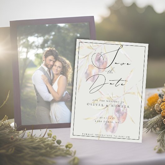 Waterverf Olijftak Bruiloft Save the Date Kaart