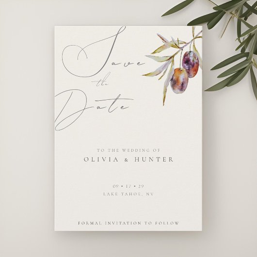 Waterverf Olijftak Bruiloft Save the Date Kaart