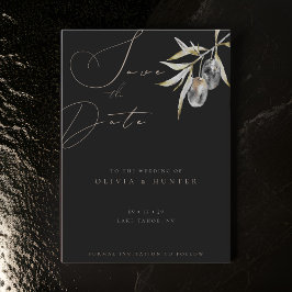 Waterverf Olijftak Bruiloft Save the Date Kaart