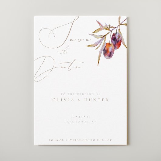 Waterverf Olijftak Bruiloft Save the Date Kaart