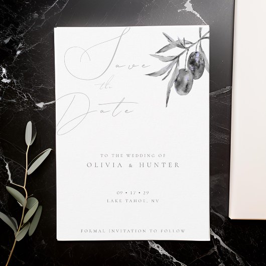 Waterverf Olijftak Bruiloft Save the Date Kaart