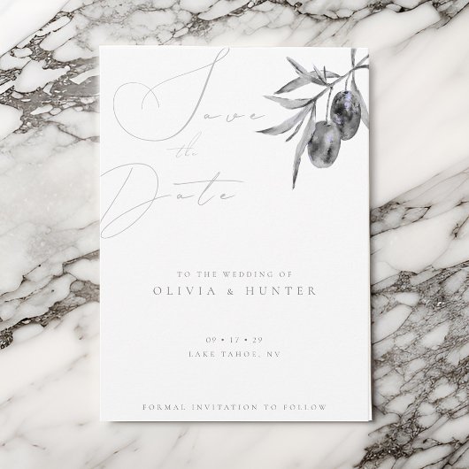 Waterverf Olijftak Bruiloft Save the Date Kaart