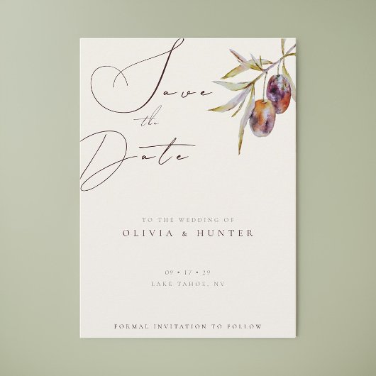 Waterverf Olijftak Bruiloft Save the Date Kaart