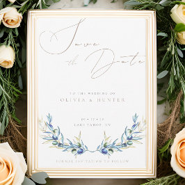 Waterverf Olijftak Bruiloft Save the Date Kaart