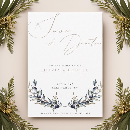 Waterverf Olijftak Bruiloft Save the Date Kaart