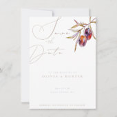 Waterverf Olijftak Bruiloft Save the Date Kaart (Voorkant)