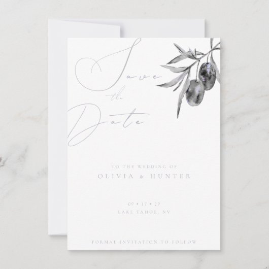 Waterverf Olijftak Bruiloft Save the Date Kaart (Voorkant)