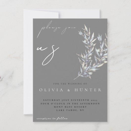 Waterverf Olijftak Foto Huwelijksuitnodiging (Voorkant)