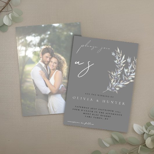 Waterverf Olijftak Foto Huwelijksuitnodiging