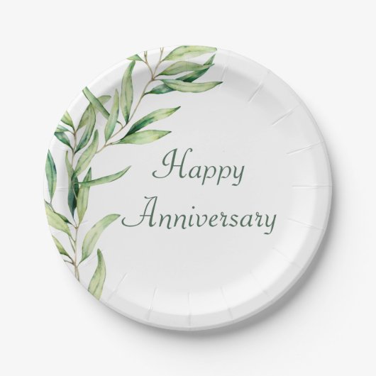 Waterverf olijftak gebladerte papieren bordje (Voorkant)