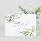 Waterverf olijftak gebladerte trouwdetails aankondiging (Staand voorkant)